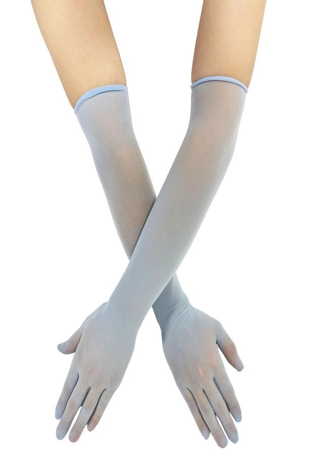 TAIKMD Women Mesh See Through Evening Gloves Opera Length Glove Mittens (Blue) - Image 1